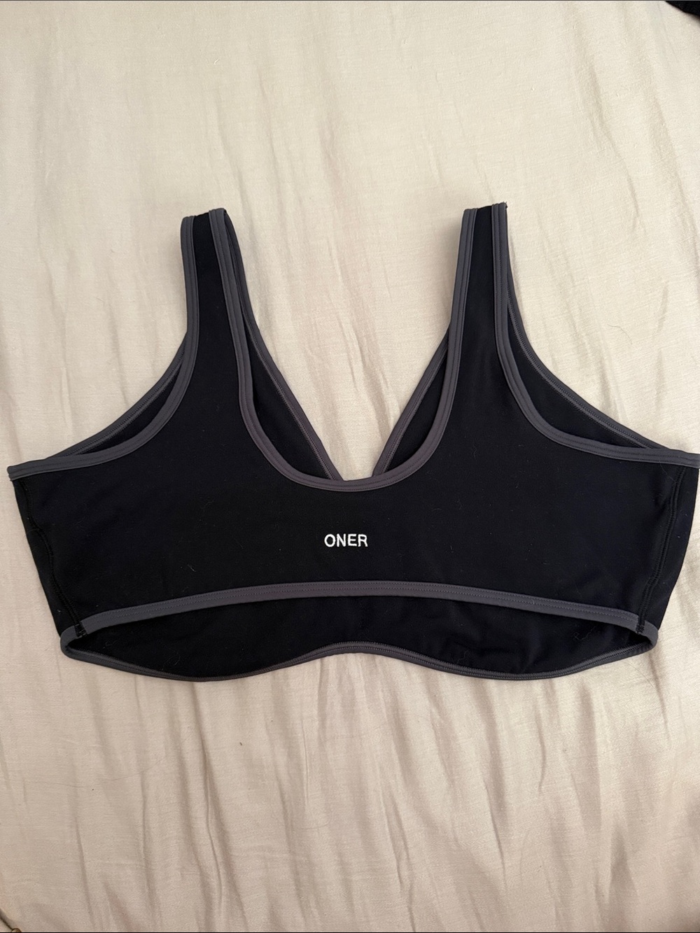 Oner Active Softmotion Scoop Back Bralette Black with Gray Piping